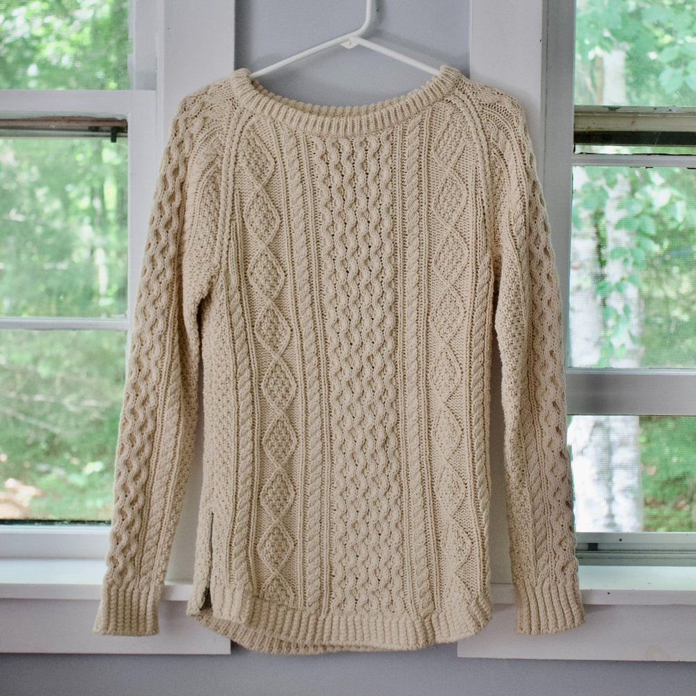 L.L. Bean Women's Signature Cotton Fisherman Tunic Sweater | Beige | Size XXS